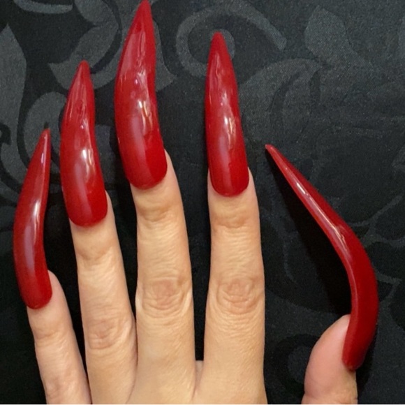 Neon pink or red valentines or Christmas xxxl curvy acrylic luxury presson nails - Picture 8 of 8